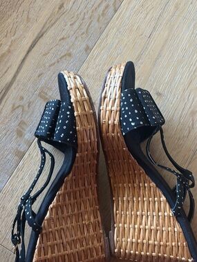 kate spade Black Polka Dot Bow Wedge Sandals